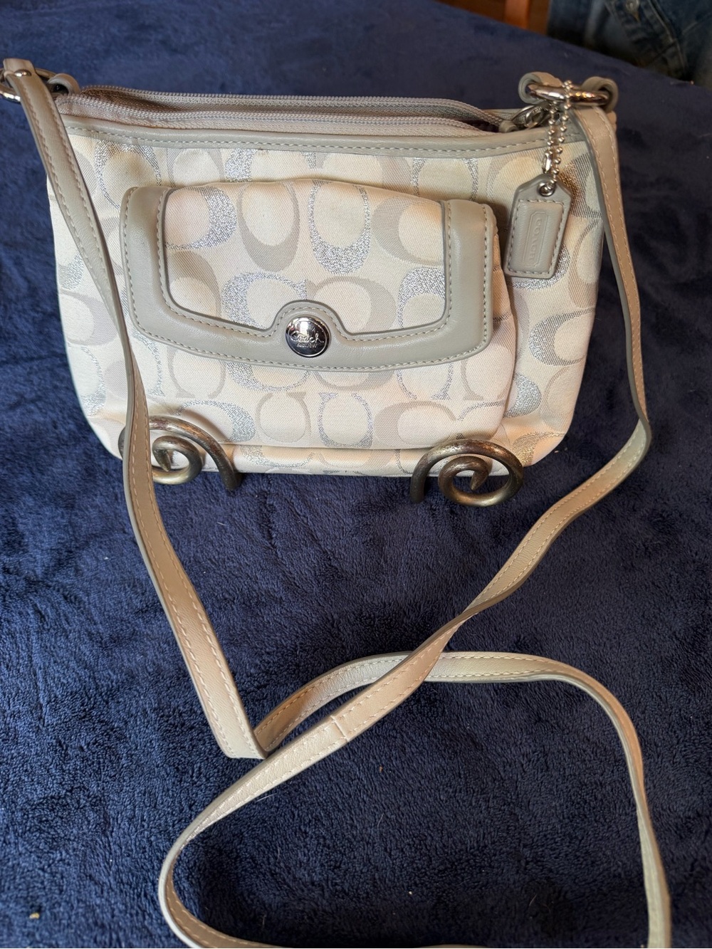 Coach Ivory and Light Gray Signature Crossbody Bag